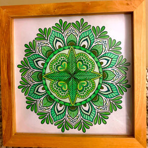 Hand Colored Mandala Wall Art in Wood Frame
